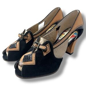 Miss L-Fire Heels Vintage Chic Black and Tan Size EU 37